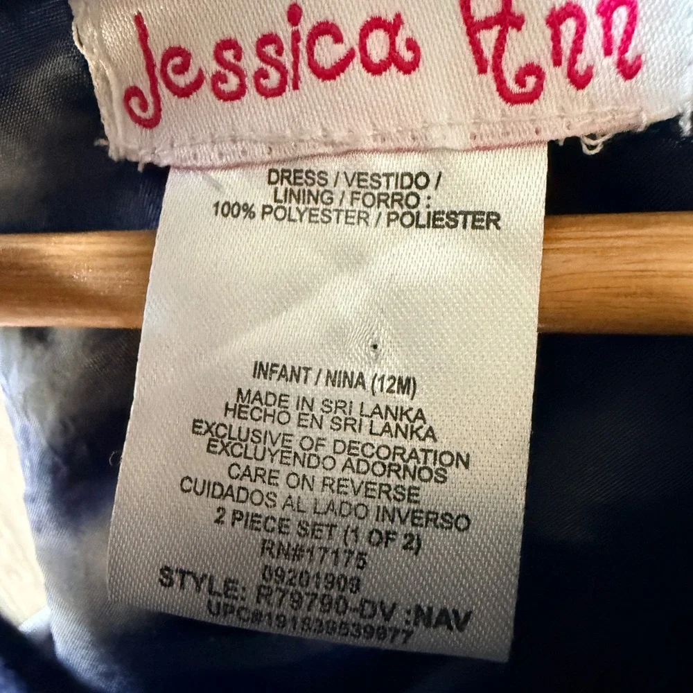 Jessica Ann Dress Set Girls 12M Navy Pink Stripe Nautical Preppy Party Bow NWT